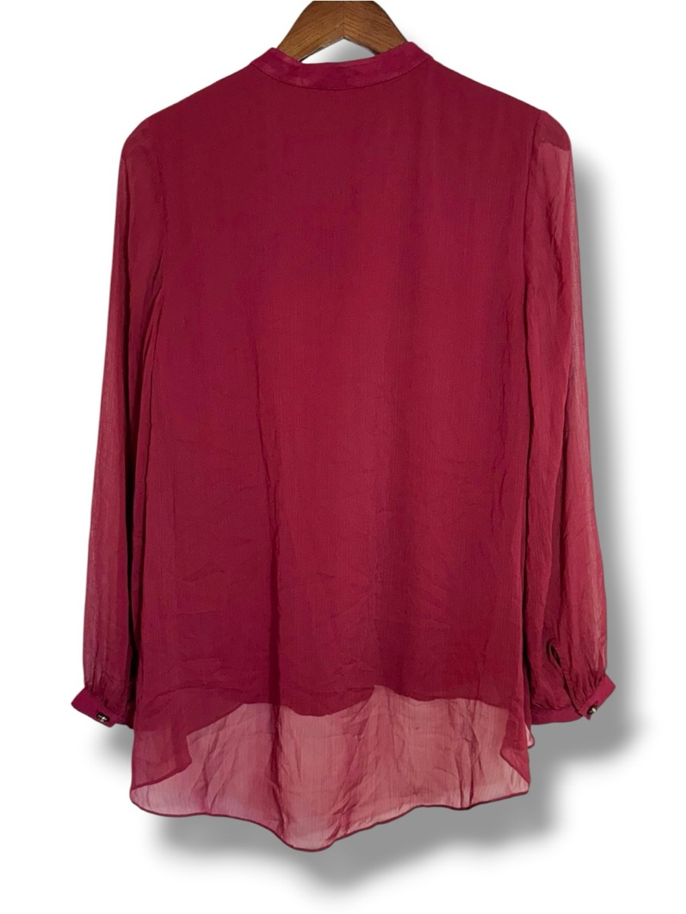 Soft Surroundings Wine-Red Mandarin Collar Button-Down Blouse - Picture 2 of 9